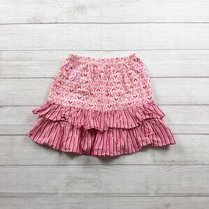 Hanna Andersson Girls Ruffle Skirt Pink Floral Print Striped Tiered Skirt 10